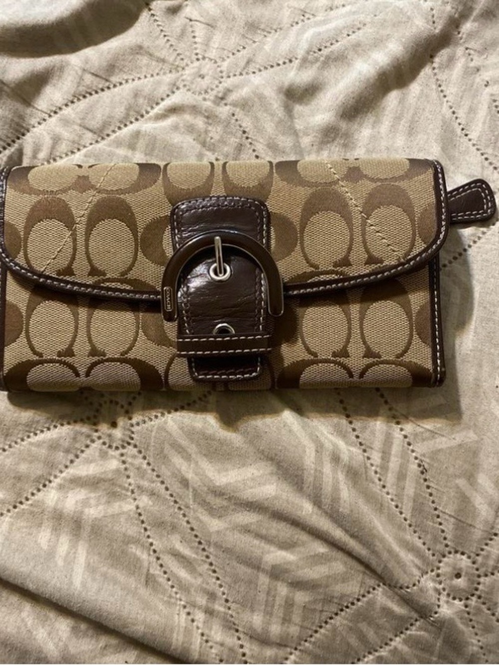 Coach Brown Signature Canvas Wallet with Dark Brown Leather Trim